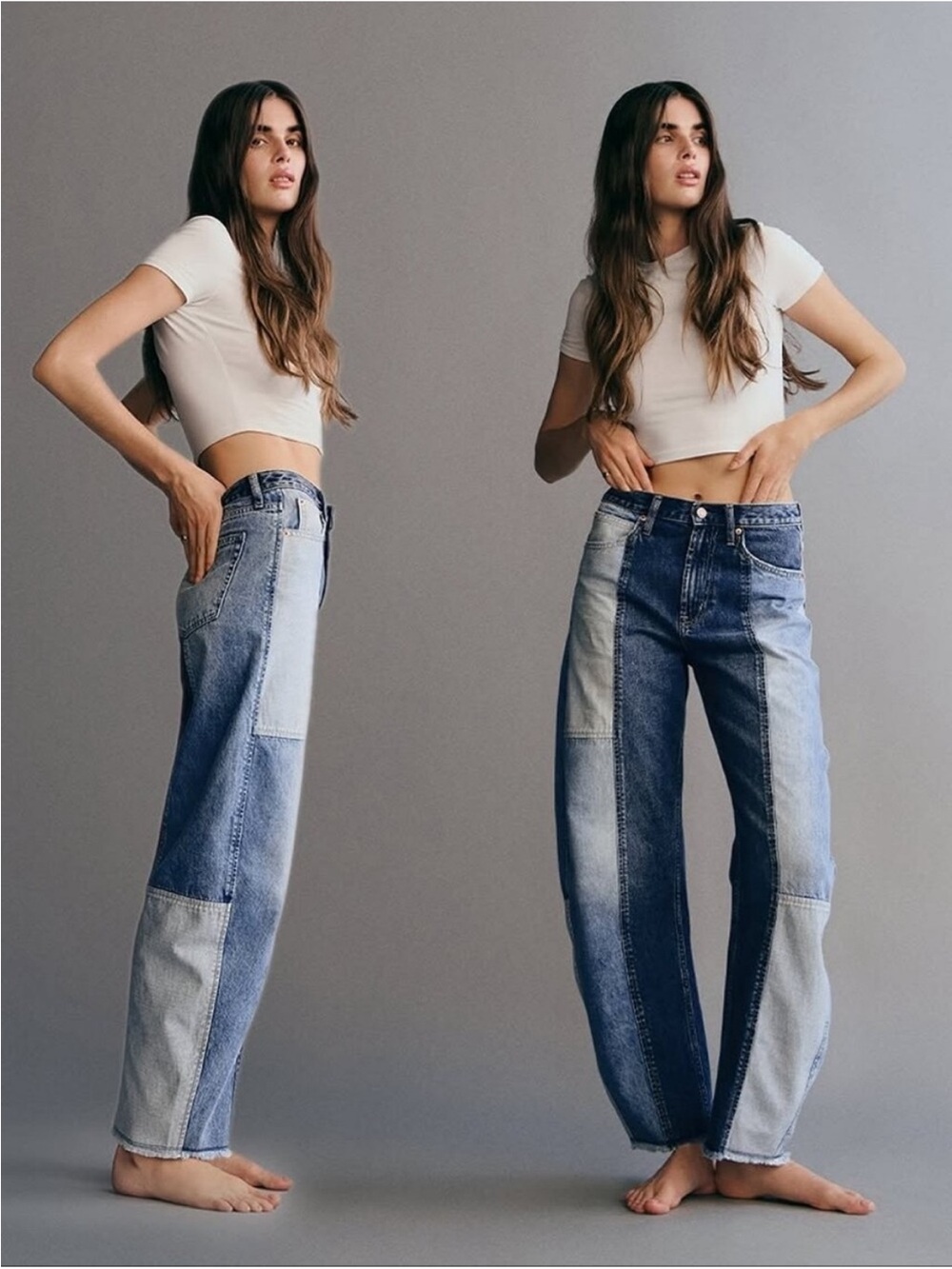 GAP Patchwork Two-Tone Blue Barrel Jeans
